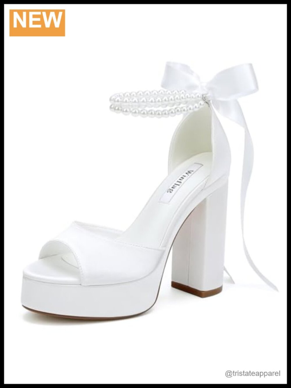 Winflag Platform Heeled Sandals Pearl Satin Bridal Wedding Shoes